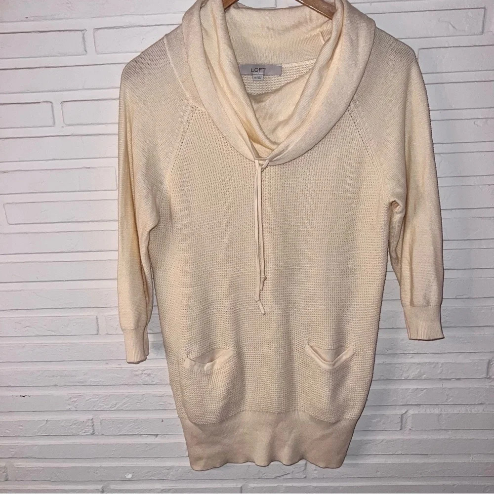 Loft Ivory Cowl Neck Oversized Knit Pullover Sweater, Women’s Size Extra Small